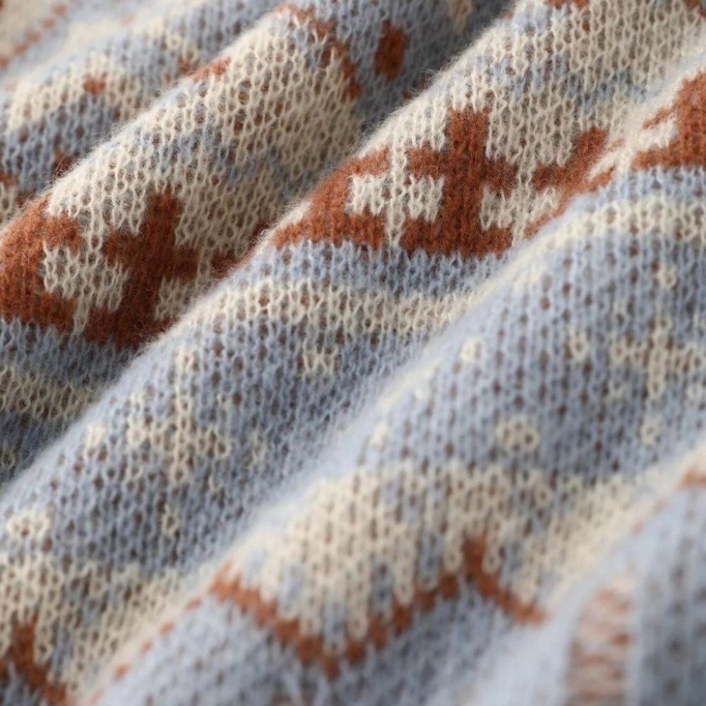 Cream And Blue Mens Geometric Print Sweater - Picture 3 of 3